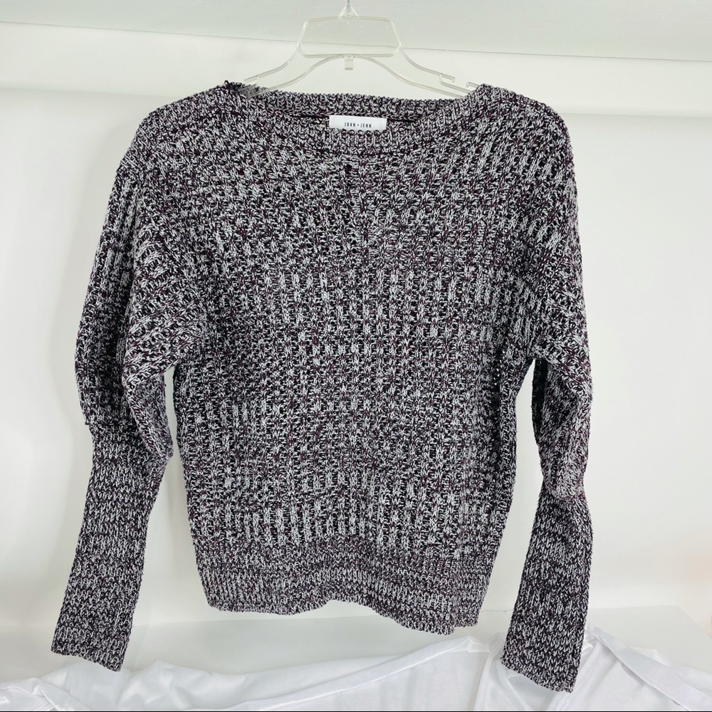 John + Jenn crochet Wine Gray long Sleeve Sweater